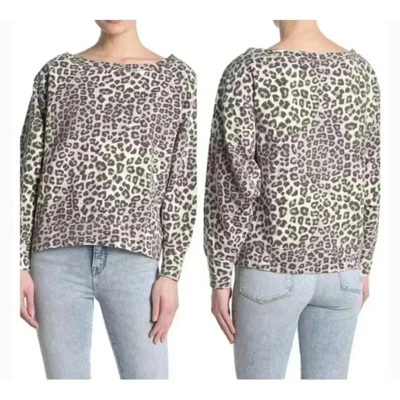 Good American Cheetah Print Dolman Pullover Sweatshirt 2 Medium NEW 214 - Picture 1 of 5